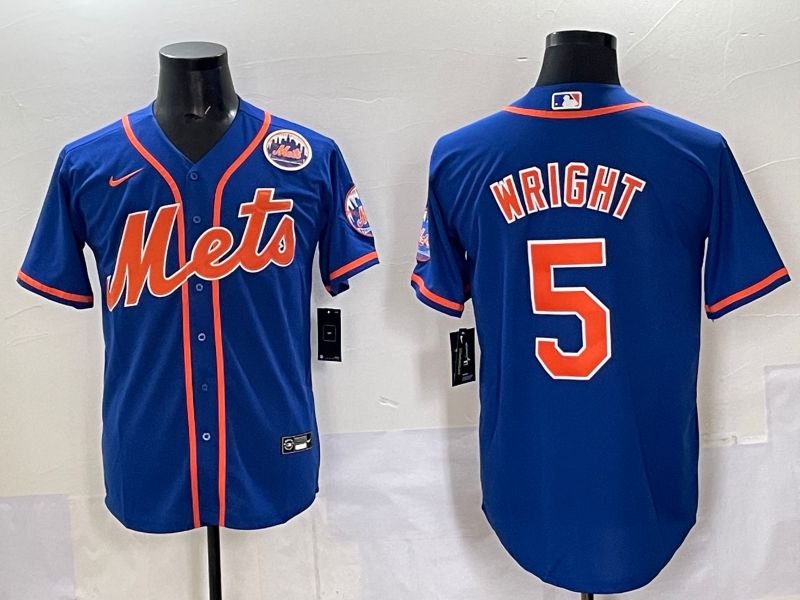 Men 2025 New York Mets #5 Wright Blue Game Nike MLB Jersey style 05->new york mets->MLB Jersey